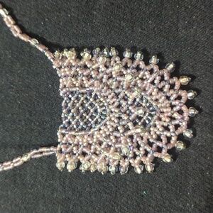 Vintage Light Purple Clear Beaded Medicine Amulet Bag Statement Necklace